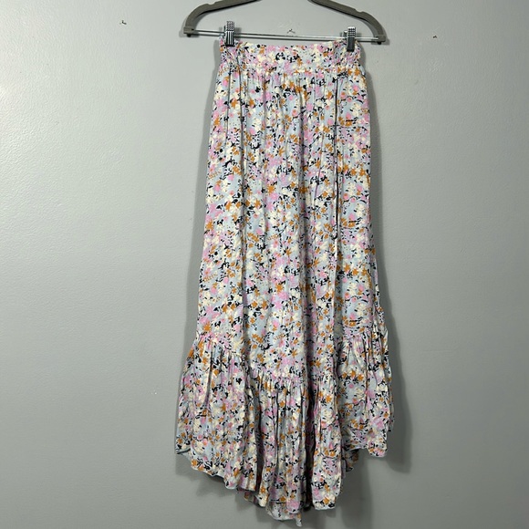 Free People Ivory Floral Print Maxi Skirt Elastic Band size XS - Picture 4 of 16